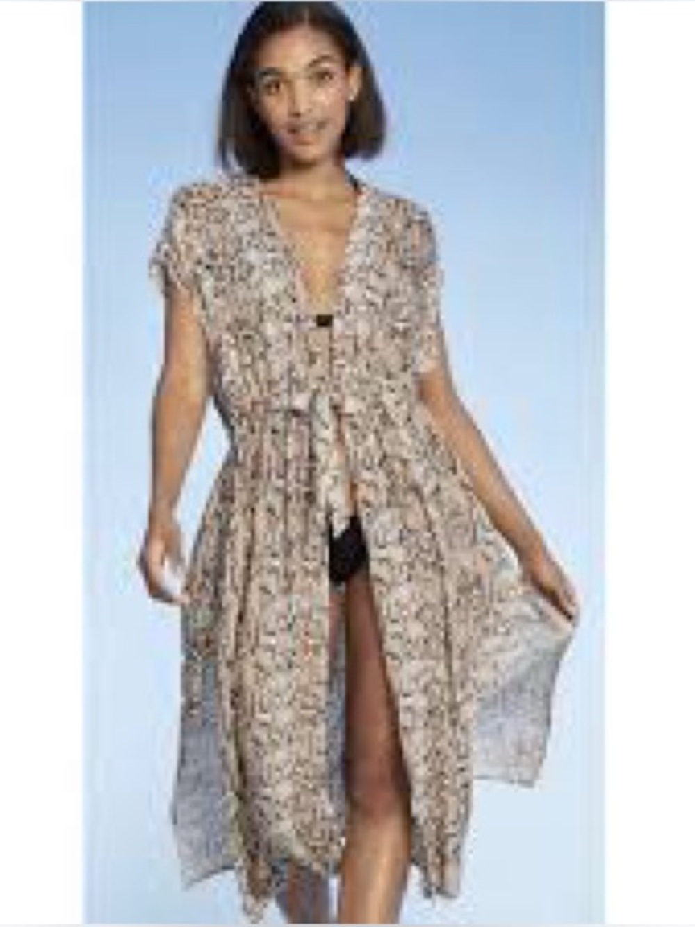 Kona Sol snakeskin boho long duster featuring a tie-front closure size L/XL